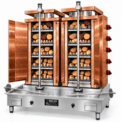Gas- und Holz-Dönergrill · Doppelgerät · 5+5 Brenner · Kupferverkleidung