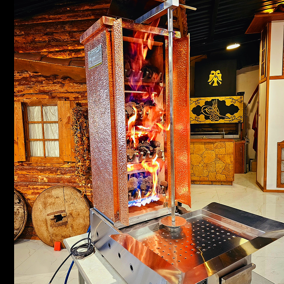 Küçük resim: Gas and Lava Stone Shawarma Machine Copper 4 Burner Bottom Motor