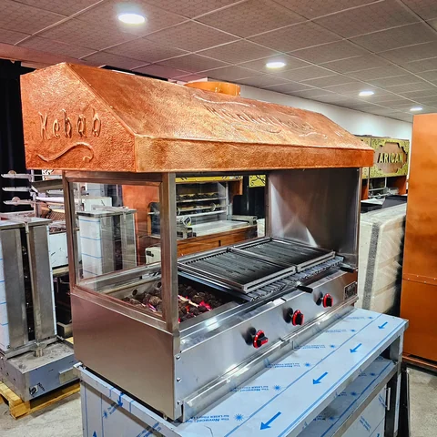 Gas & lava rock kebab grill · Copper cladding, With extraction hood, Glass-front configuration — AG-415 · 5