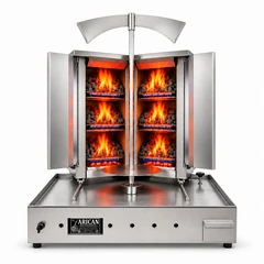 V-type gas & lava-stone doner machine · 3+3 burners · Stainless steel