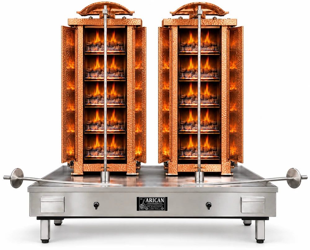 Doppel-Dönergrill mit Gas und Lavasteinen · 5+5 Brenner · Kupferverkleidung — ARC LDCD008