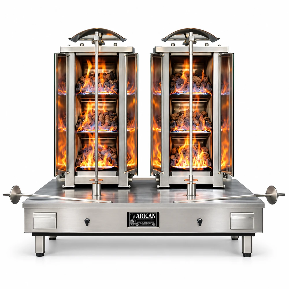 Doppel-Dönergrill mit Gas und Lavasteinen · 3+3 Brenner · Edelstahl — ARC LDD003