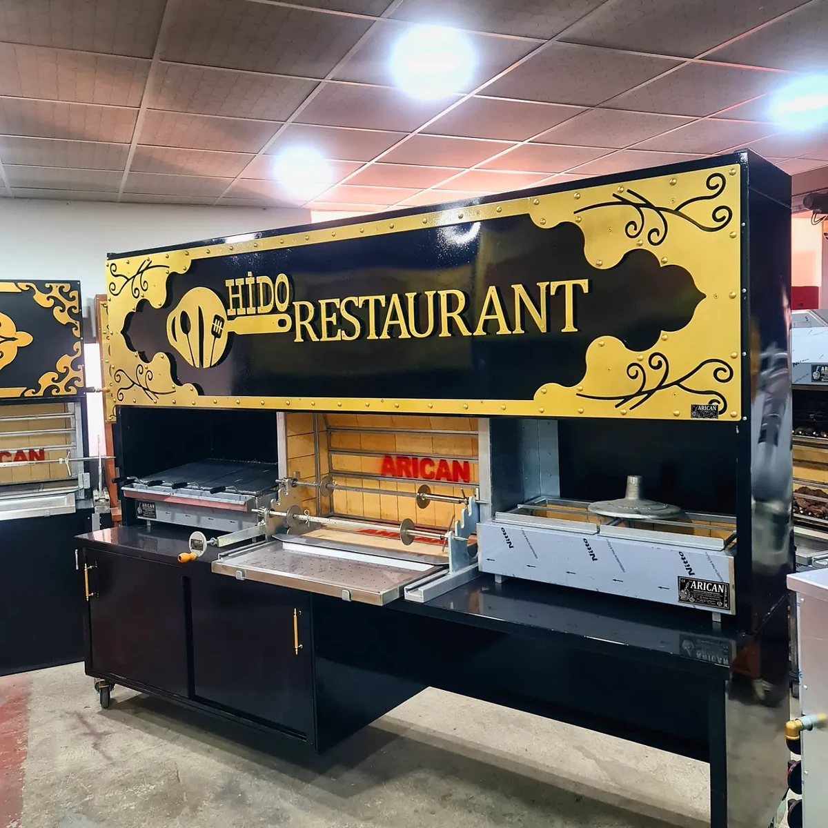 Wood-fired cağ kebab machines · Black metal · 300 cm — AG-284 · 1