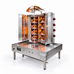 Gas- und Holz-Dönergrill · V-Form · 4+4 Brenner · Edelstahl