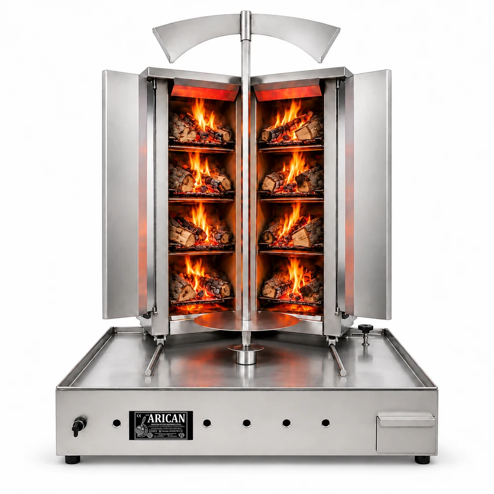 Wood & charcoal doner machine · V-type · 4+4 fuel levels · Stainless steel