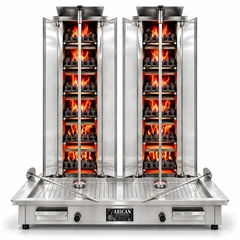 Doppel-Dönergrill mit Gas und Lavasteinen · 6+6 Brenner · Edelstahl