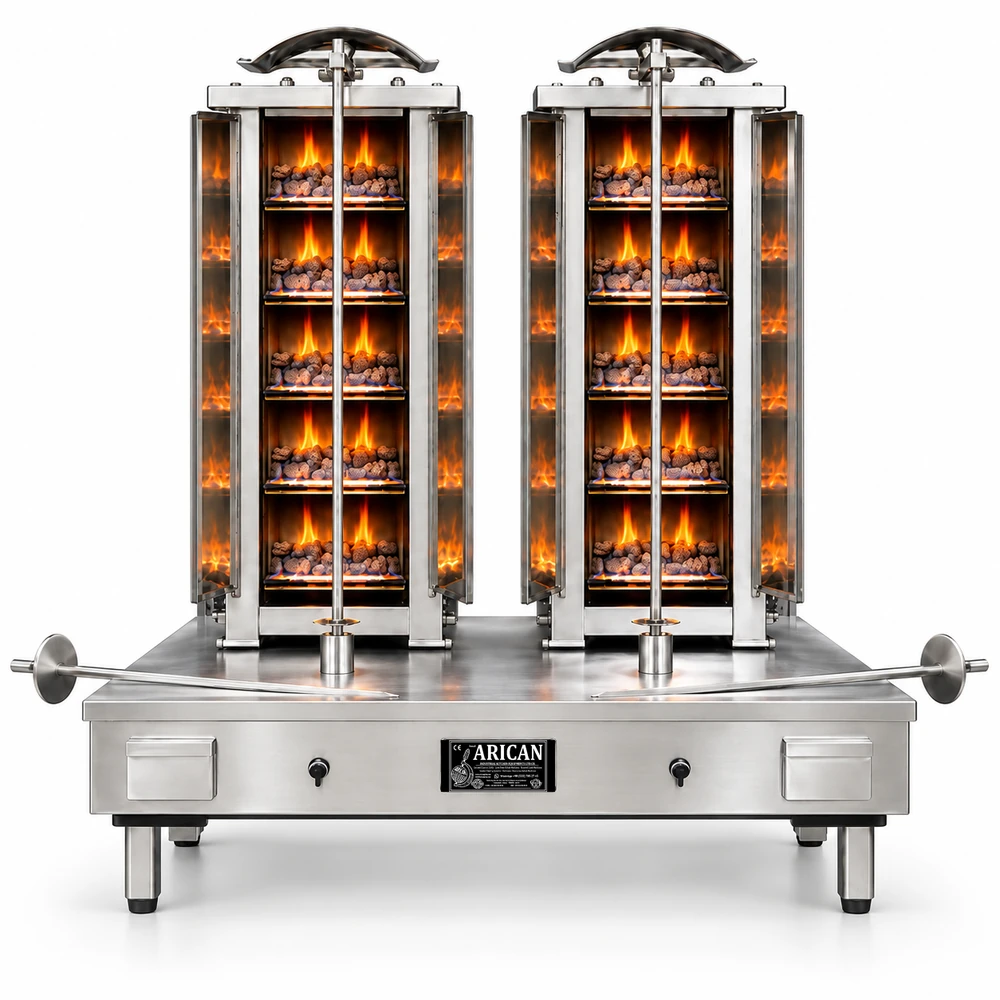 Doppel-Dönergrill mit Gas und Lavasteinen · 5+5 Brenner · Edelstahl — ARC LDD006