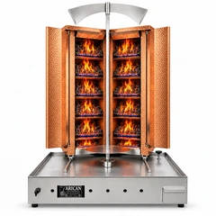 V-type gas & lava-stone doner machine · 6+6 burners · Copper cladding