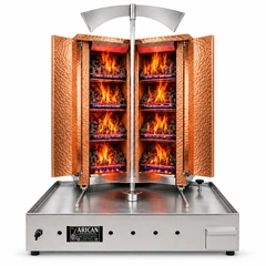 V-type gas & lava-stone doner machine · 4+4 burners · Copper cladding — ARC LDCV004