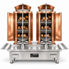 Wood & charcoal doner machine · Double · 3+3 fuel levels · Copper cladding