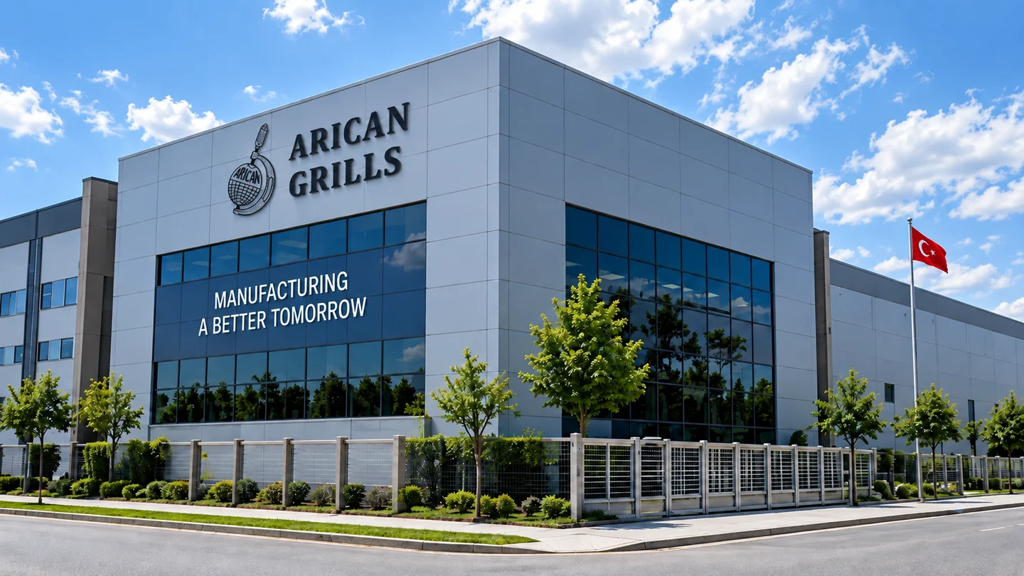 Arican-Grills-Fabrikgebäude mit Mikrometer-Emblem
