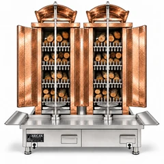 Wood & charcoal doner machine · Double · 4+4 fuel levels · Copper cladding