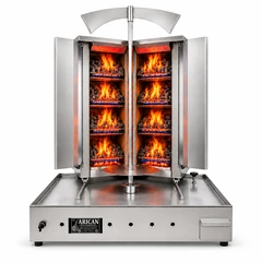 V-type gas & lava-stone doner machine · 4+4 burners · Stainless steel — ARC LDV004