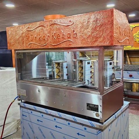 Gas & lava rock kebab grill · Copper cladding, With extraction hood, Glass-front configuration — AG-415 · 3