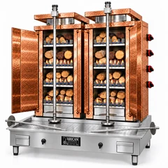 Gas- und Holz-Dönergrill · Doppelgerät · 4+4 Brenner · Kupferverkleidung