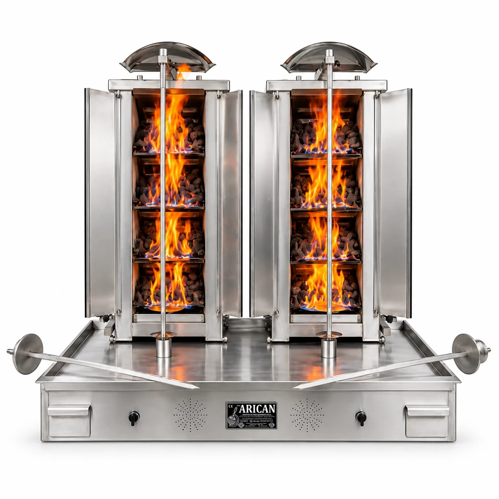 Doppel-Dönergrill mit Gas und Lavasteinen · 4+4 Brenner · Edelstahl — ARC LDD004