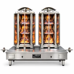 Doppel-Dönergrill mit Gas und Lavasteinen · 3+3 Brenner · Edelstahl — ARC LDD003