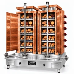 Gas- und Holz-Dönergrill · Doppelgerät · 6+6 Brenner · Kupferverkleidung