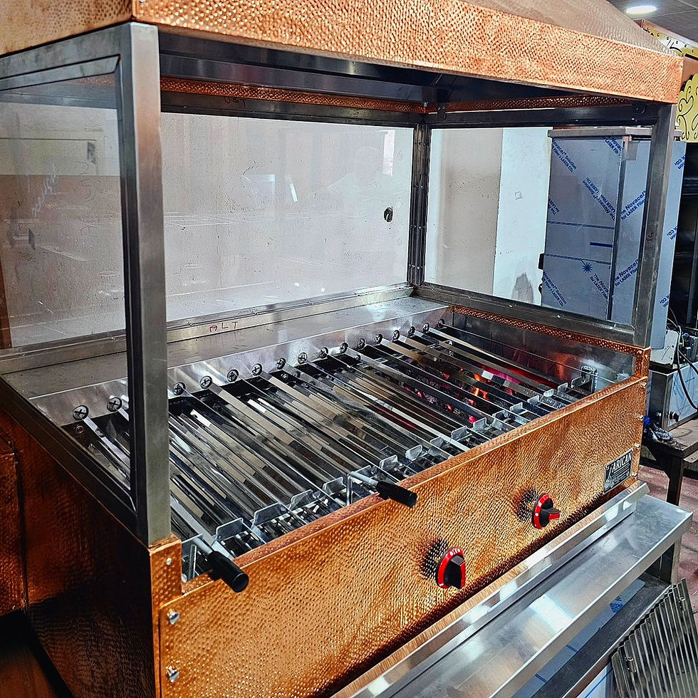 Küçük resim: Automatic Gas and Lava Stone Kebab Grill with Glass and Bench Industrial