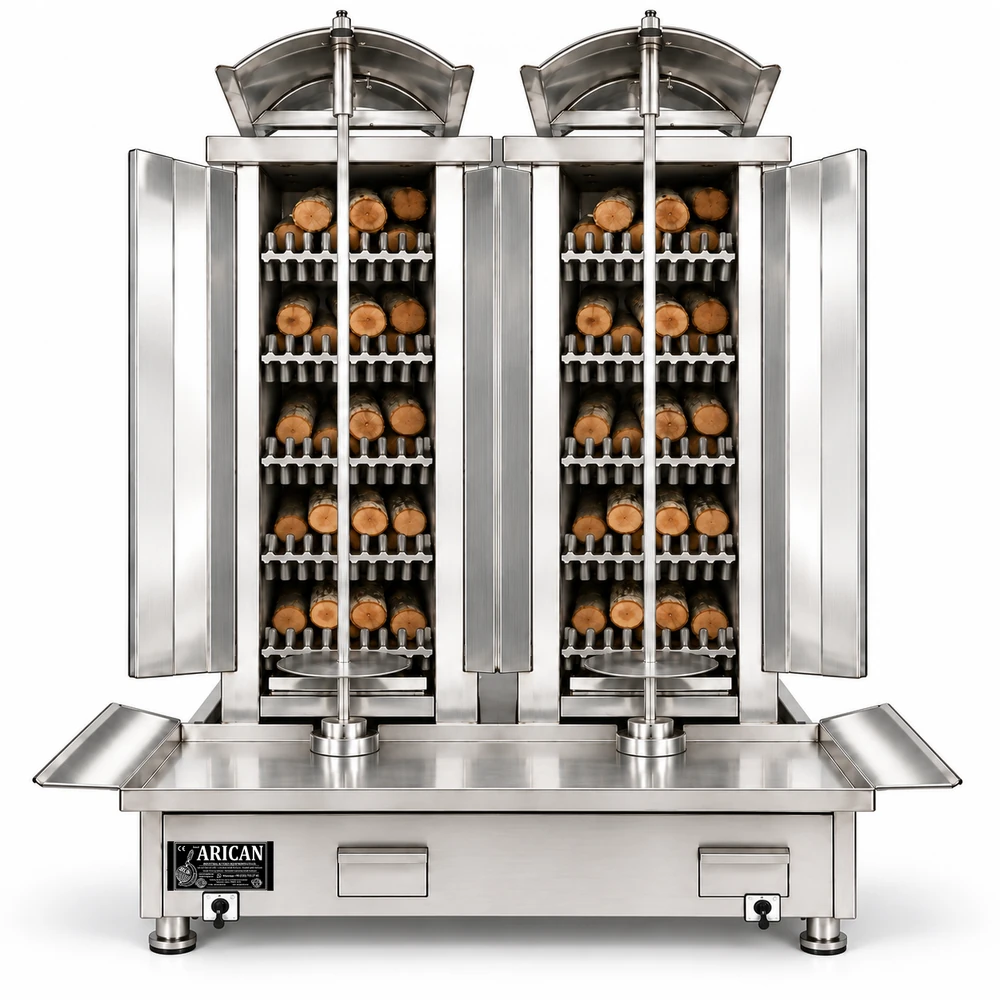 Wood & charcoal doner machine · Double · 5+5 fuel levels · Stainless steel