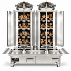 Wood & charcoal doner machine · Double · 4+4 fuel levels · Stainless steel