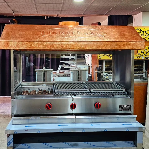 Gas & lava rock kebab grill · Copper cladding, With extraction hood, Glass-front configuration — AG-415 · 1