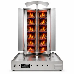 V-type gas & lava-stone doner machine · 6+6 burners · Stainless steel