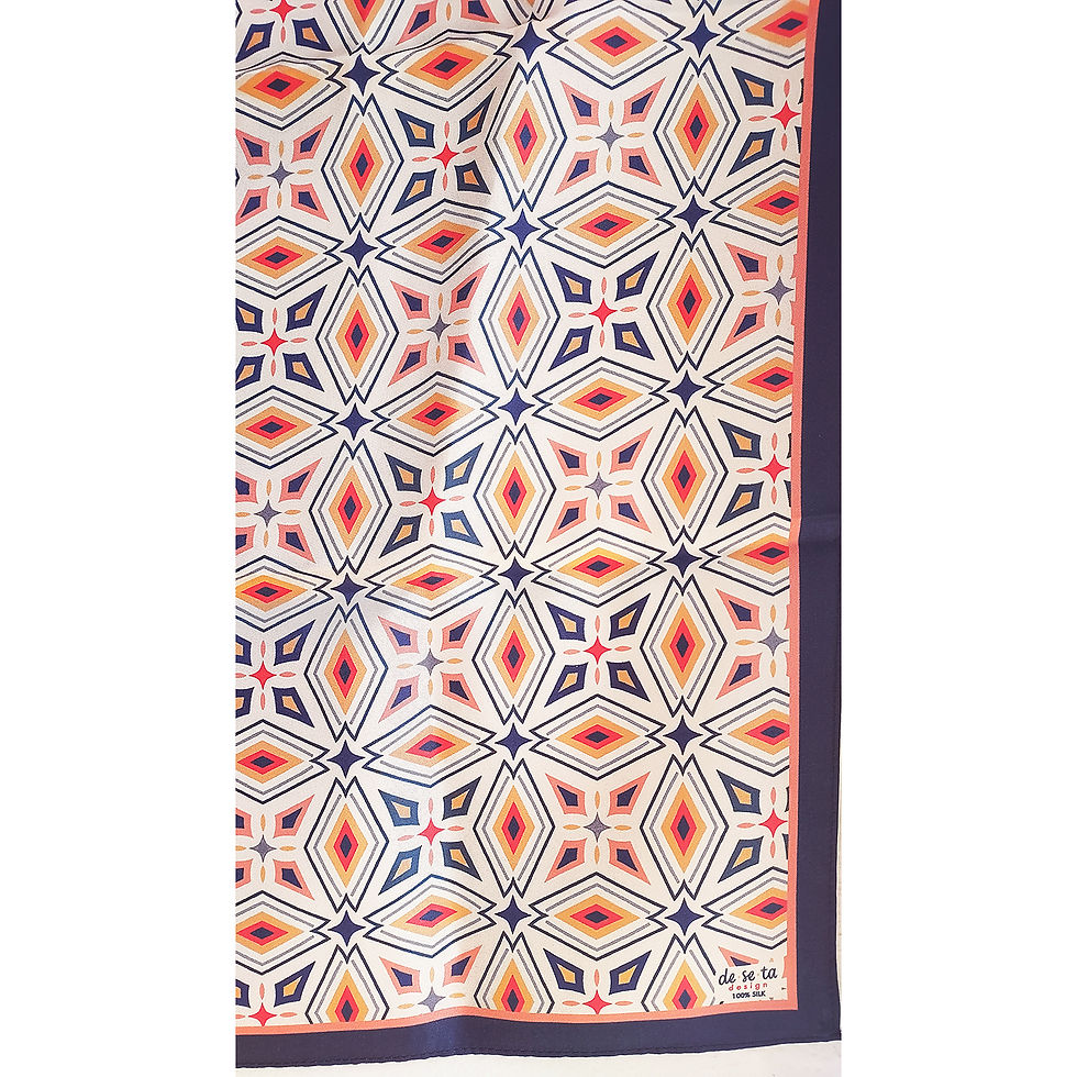 Thumbnail: Geometric Meskel (Ethiopian Cross) Inspired Silk Scarf - Coral & Navy
