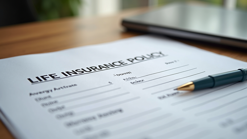 Close-up view of a life insurance policy document on a wooden table