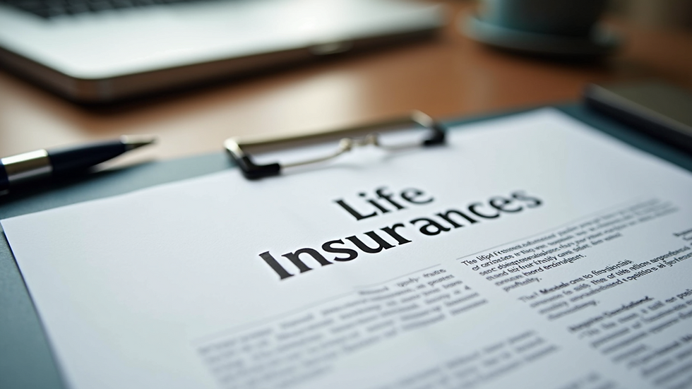 Close-up view of a life insurance policy document on a wooden table
