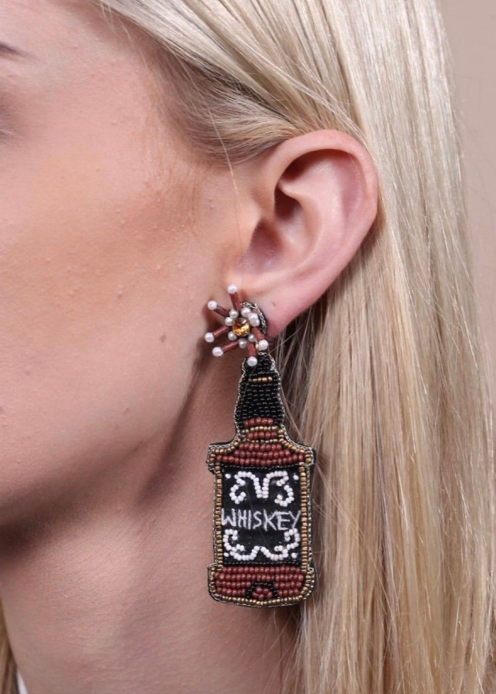 Thumbnail: Boozy Bottle Beaded Earring