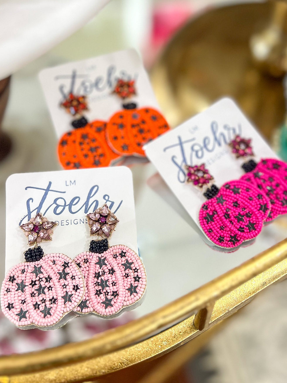 Thumbnail: Starry Pumpkin Beaded Earrings