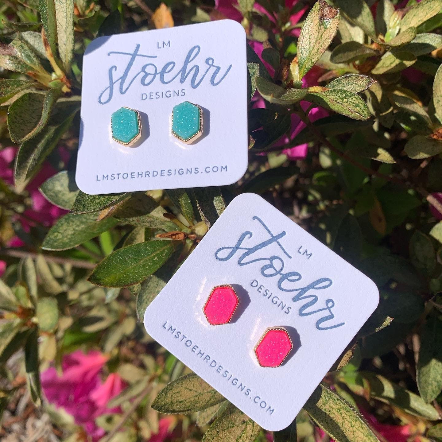 Aqua + Pink Druzy Stud Earrings