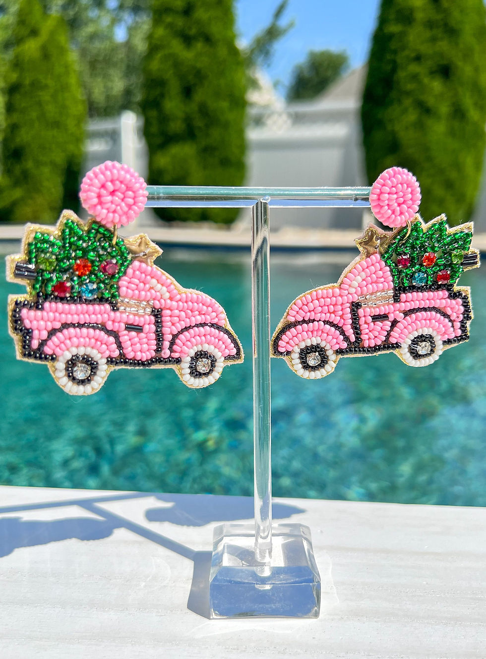 Thumbnail: Pink Holiday Truck Earrings