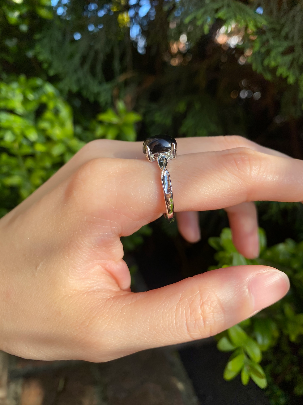 Thumbnail: Black labradorite oblong stone silver band ring