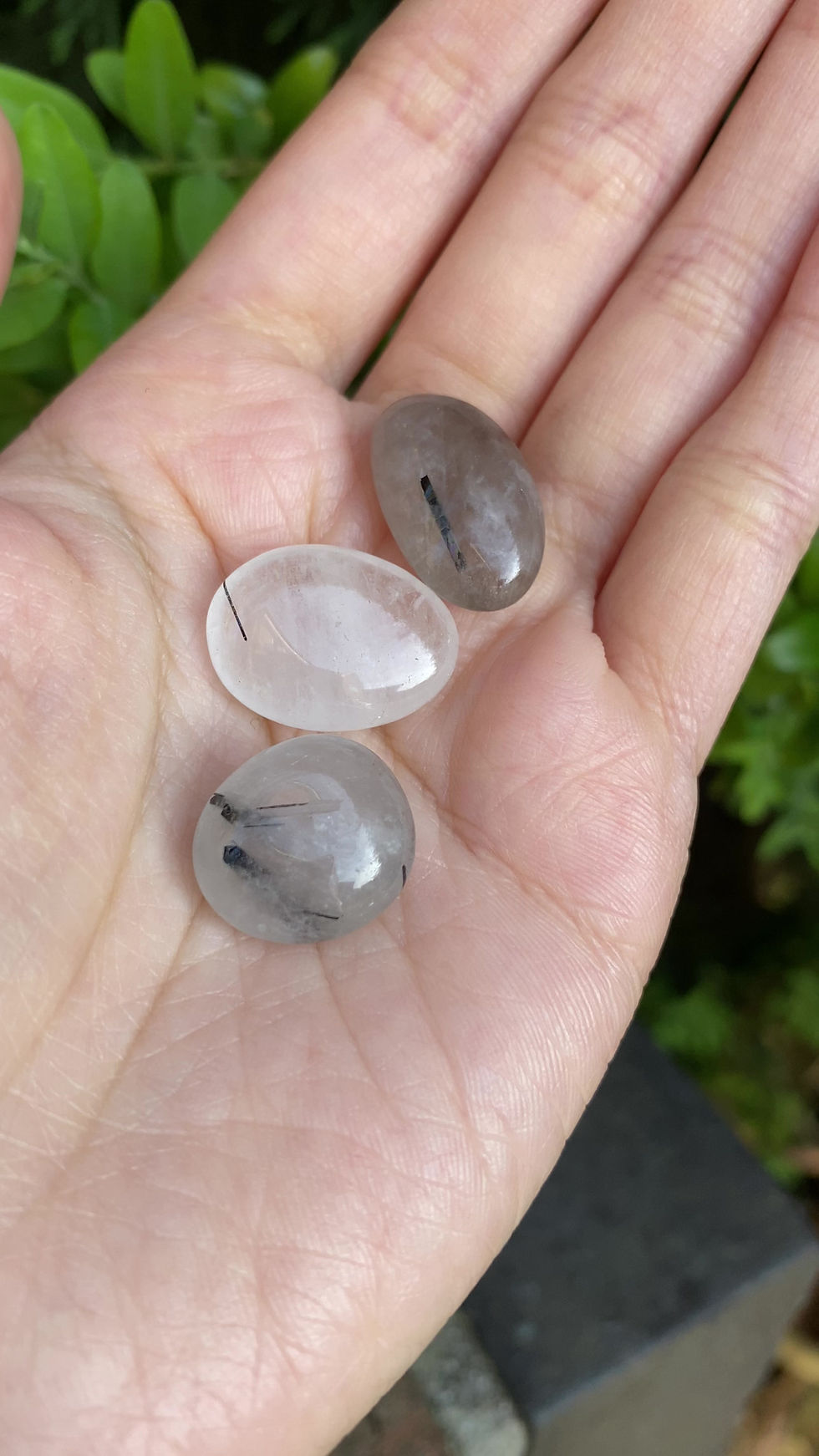 Thumbnail: 3 black rutilated tourmaline quartz stones
