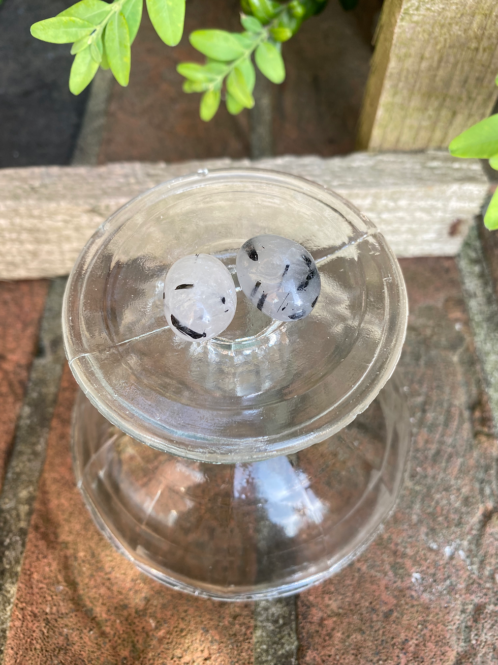 Thumbnail: 2 black rutilated tourmaline quartz stones