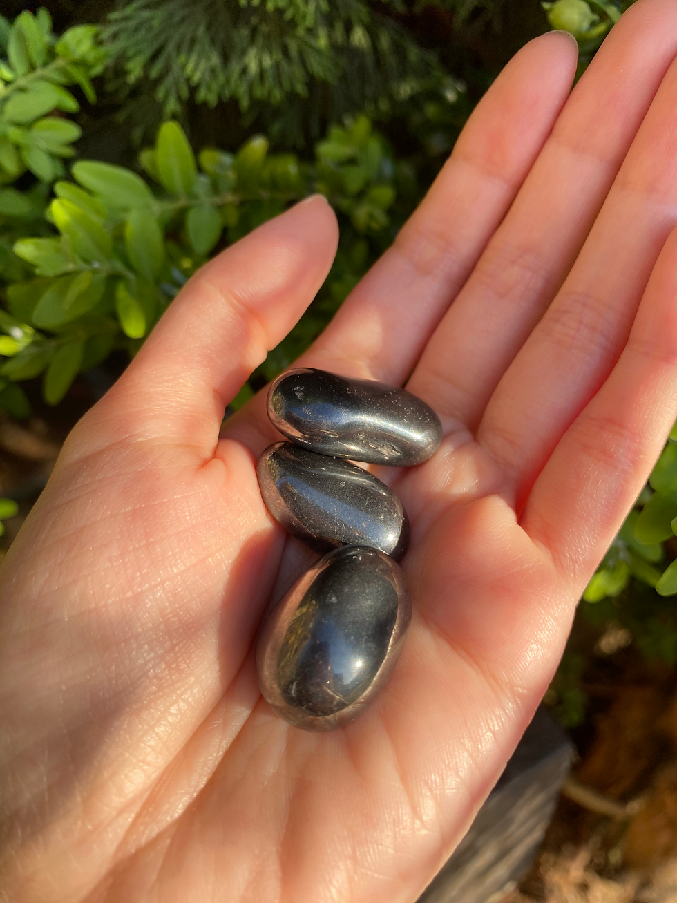 Thumbnail: 3 black hematite tumbled stones / medium