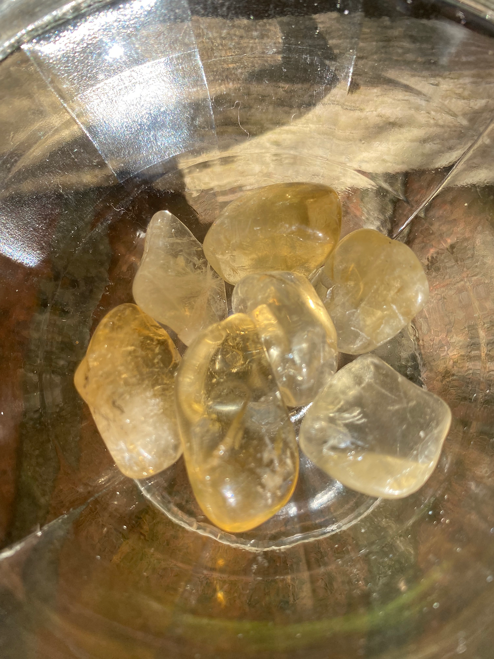 Thumbnail: 4 yellow citrine tumbled stones / small