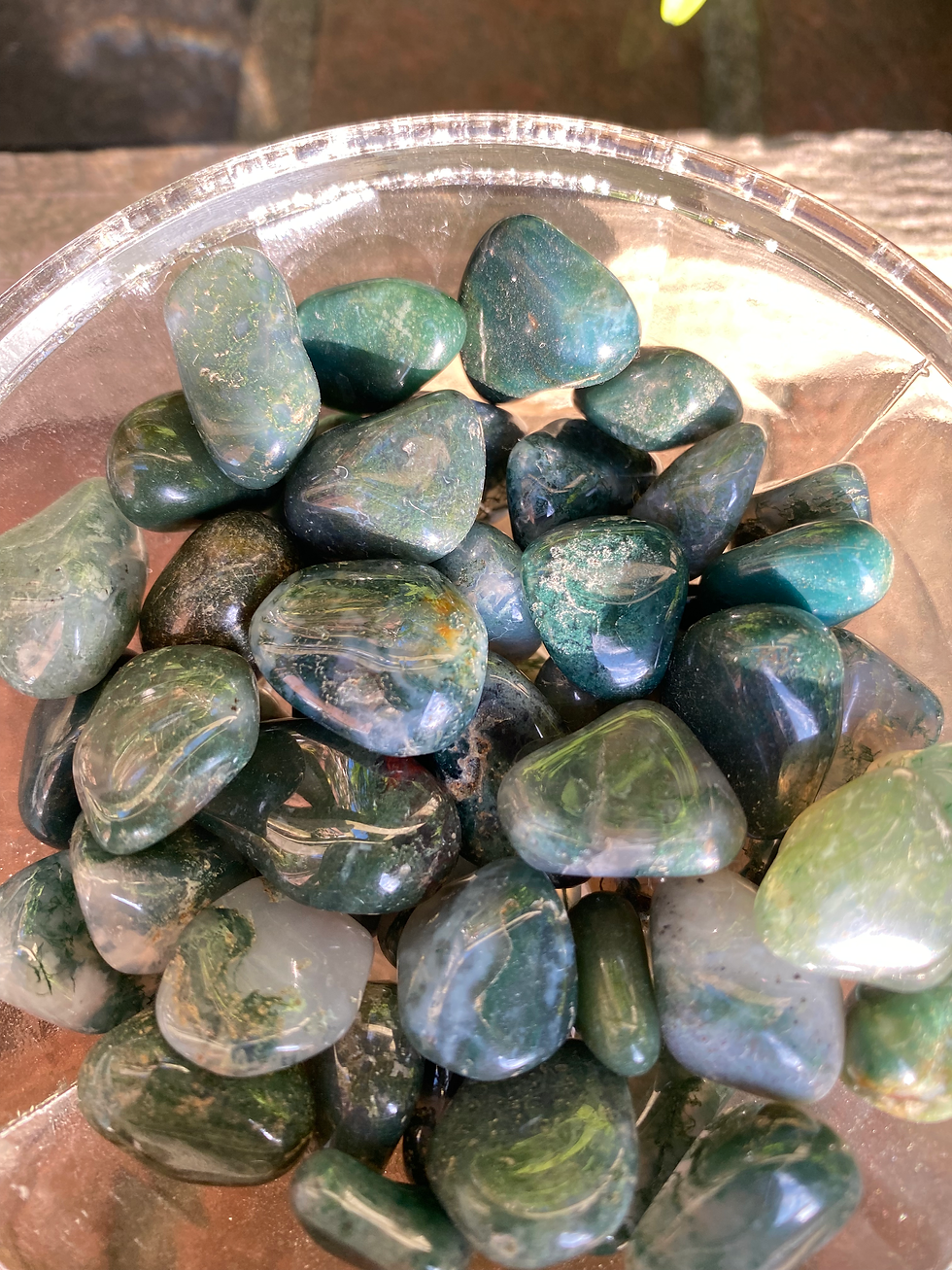 Thumbnail: 2 green moss agate tumbled stones/ small