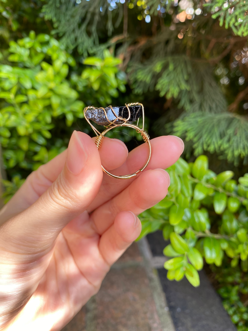 Thumbnail: Black tourmaline stone gold band ring