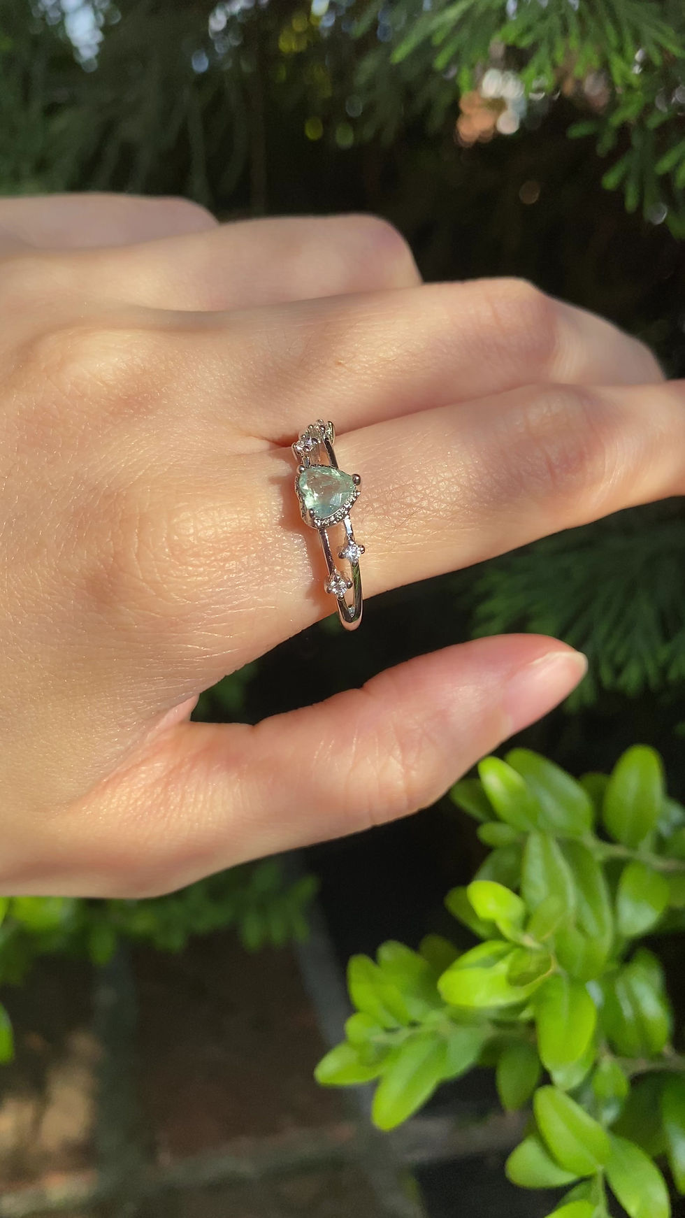 Thumbnail: Turquoise aquamarine stone silver band ring