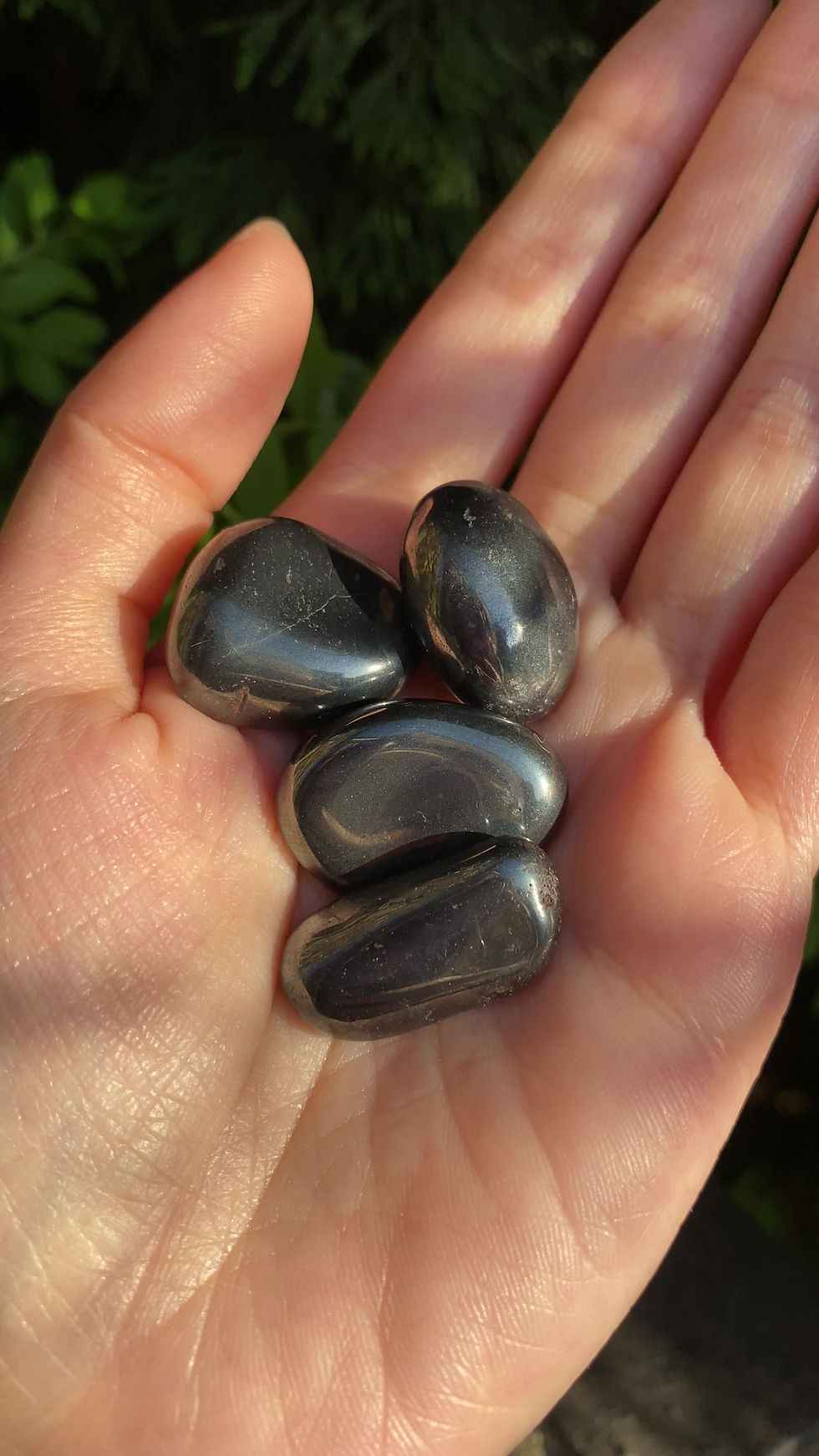 Thumbnail: 4 black hematite tumbled stones / medium