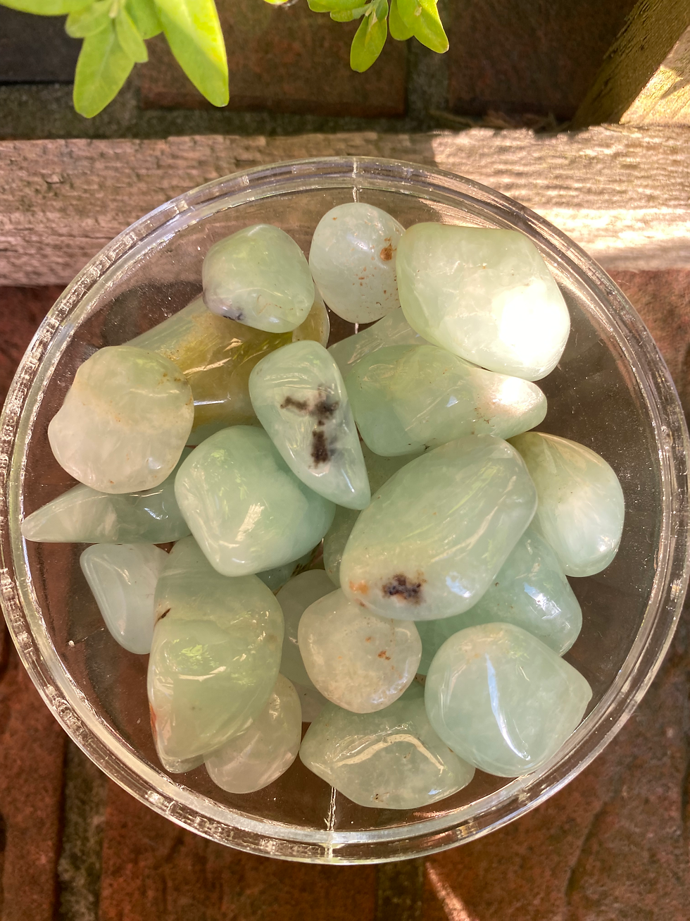 Thumbnail: 2 green prehnite tumbled stones / medium