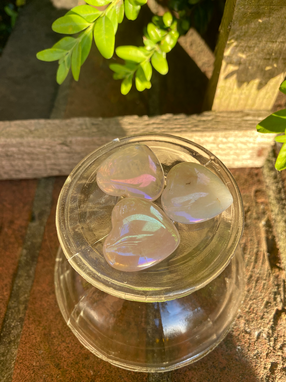 Thumbnail: 3 rose pink aura heart stones