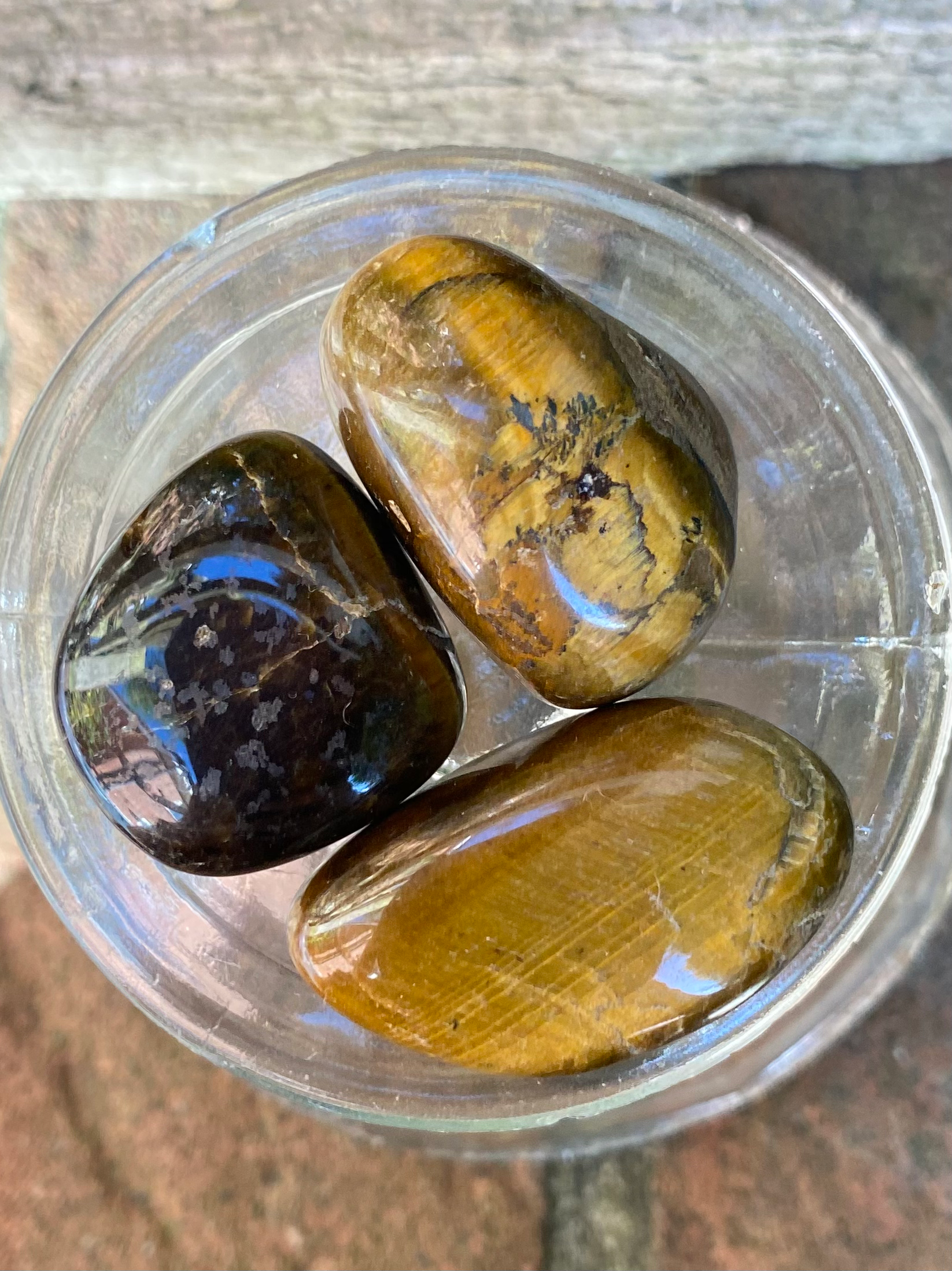 3 gold brown tigers eye tumbled stones / medium