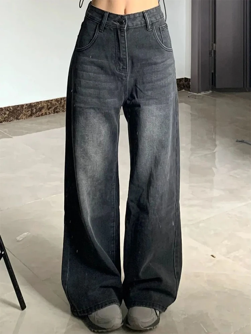 High-Waist Straight Leg Jeans – Women's Vintage Y2K Loose Fit Denim