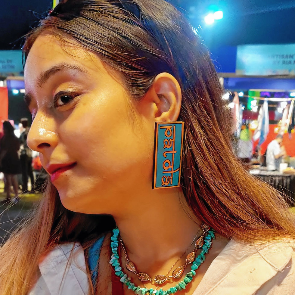 Patola hand-painted earrings with a vibrant pop culture-inspired design, perfect for bold and quirky fashion lovers