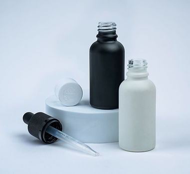 Government Approved Black and White Matte Compliant Child Resistant Tamper Evident Glass Bottles for Extracts and Oils