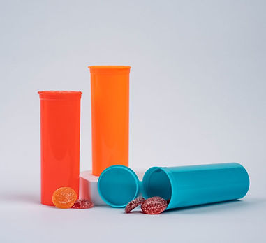 government approved compliant child resistant round plastic pop-top containers for cannabis edibles